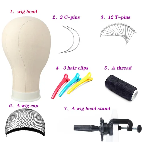 Miniatura 2 de Cabeza de lona para peluca, cabeza de bloque de lona para hacer pelucas, cabeza de maniquí con soporte y agujero de montaje (21 pulgadas)