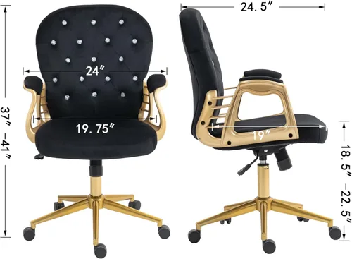 Miniatura 3 de Silla de escritorio de terciopelo para oficina en casa cómoda con base dorada, cómodas sillas giratorias de maquillaje para tocador con respaldo