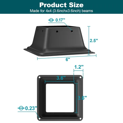 Miniatura 2 de SPACEEUP Base de poste de 4 x 4, tamaño interno de 3.6 x 3.6 pulgadas, soporte de poste de acero resistente, apto para anclaje de poste de madera