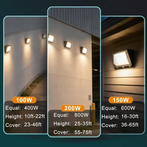 Miniatura 6 de Lightdot Paquete de 4 luces LED de pared 3CCT de 150 W, iluminación exterior de montaje en pared, 100-277 V, 22500 lm del atardecer al amanecer