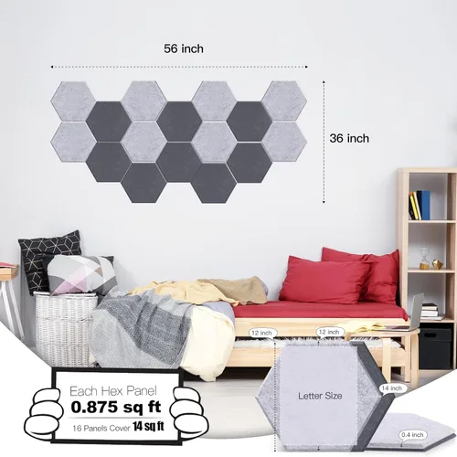 Miniatura 2 de Mollywell Paneles Acústicos Hexagonales, Alta Densidad, Insonorización, Azulejos Decorativos de Fieltro para Reducción de Ruido de Pared