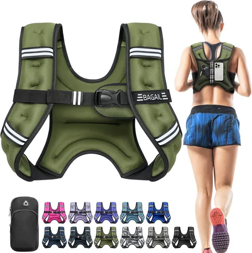 Miniatura 9 de BAGAIL Chaleco con peso de 5, 8, 10, 12, 15, 20, 25, 30 lbs, para caminar y perder peso, reflectante, con bolsa para teléfono, para mujeres y Negro
