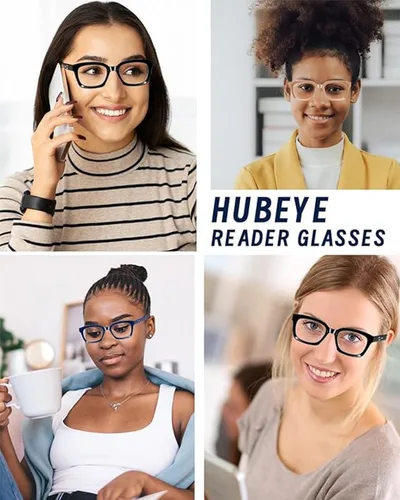 Miniatura 2 de Hubeye Large Reading Glasses for Women Men Fashion Square Frame Anti-Blue Light Glasses Reading Aid (Black+Blue, 1.00)