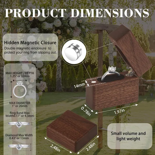 Miniatura 2 de Caja de madera para anillos de compromiso para propuesta, regalo para el día de la boda, caja de almacenamiento de anillo de regalo de compromiso