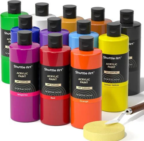 Miniatura 10 de Pintura acrílica Shuttle Art, juego de botellas grandes de pintura acrílica de 15 colores, 473 ml/16 oz cada una, pigmentos ricos, alta viscosidad