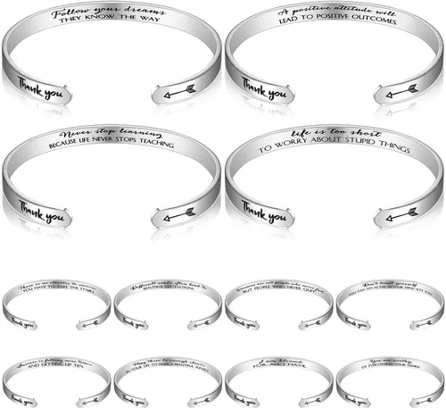 Fumete 12 pulseras inspiradoras a granel para mujeres, joyería grabada personalizada motivacional para regalos de compañeros de trabajo