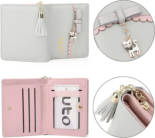 Miniatura 4 de UTO Wallet for Girls Leather Vegan Cute Cat Pendant Card Holder Organizer Women Coin Purse