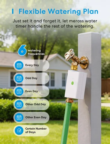 Miniatura 4 de meross Temporizador de agua WiFi para manguera de jardín, temporizador de manguera inteligente con entrada y salida de latón, válvula de rociador