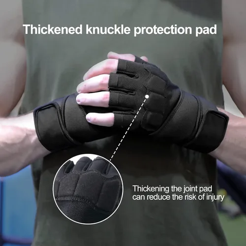 Miniatura 5 de Guantes de entrenamiento para hombres y mujeres, guantes acolchados para levantamiento de pesas en el gimnasio con soporte para muñeca, protección