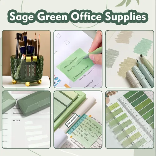 Miniatura 3 de sportsvoutdoors Accesorios de escritorio verde, suministros verde salvia, juego de papelería de oficina, soporte para lápices y bolígrafos verde