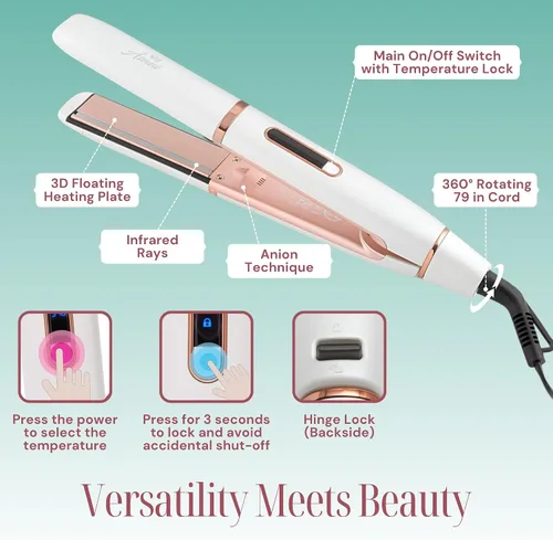 Miniatura 5 de Asani Plancha plana 2 en 1 para alisar y rizar el cabello, tecnología de iones negativos, revestimiento de cerámica antiencrespamiento, 5 ajustes