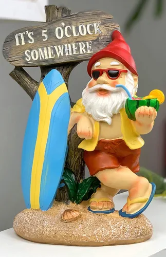 Gnomos divertidos de jardín, gnomos de jardín para exteriores, decoraciones de gnomos para patio (estatua de gnomo de playa para jardín)