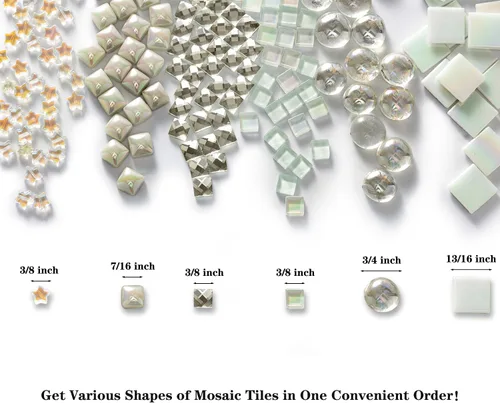 Miniatura 3 de Lanyani 430 azulejos de mosaico de vidrio blanco iridiscente de varios estilos, azulejos de mosaico, azulejos de cristal brillante a granel