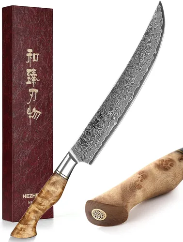Miniatura 10 de HEZHEN Cuchillo utilitario de 5 pulgadas con filo de navaja - Acero de Damasco con patrón de rosa multifuncional VG10 cuchillo profesional