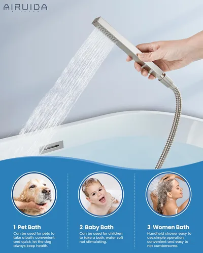 Miniatura 4 de Airuida Grifo de Bañera de Montaje en Pared con Caño de Cascada para Bañera, Grifo de Bañera Montado en Pared con Ducha de Mano de Una Sola Manija