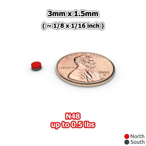 Miniatura 3 de Imanes pequeños de neodimio de 0.118 in x 0.059 in (1/8 x 1/16 pulgadas) N48 – Pequeños imanes redondos de tierras raras para manualidades