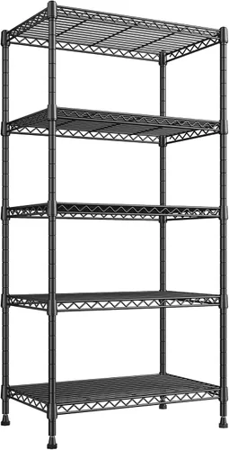 REIBII Estantería de Metal de 5 Niveles de Alambre Resistente, Estantes de Almacenamiento, Organizador de Acero Ajustable de Alambre para Cocina,