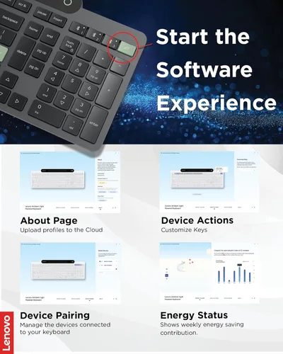 Miniatura 6 de Lenovo 800 Teclado Bluetooth Autocargable, Utiliza Luz Ambiental para la Carga, Bluetooth 5.1, Soporta 3 Dispositivos, Sin Batería, Inalámbrico, Gris