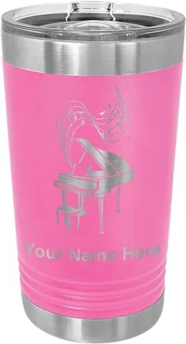 Miniatura 10 de LaserGram Vaso de pinta aislado al vacío de 16 onzas, piano de cola, grabado personalizado incluido (negro)