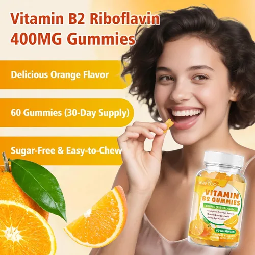 Miniatura 6 de Gomitas de vitamina B2 – Riboflavina de 400 mg para niños y adultos, alivio de la migraña y alivio del dolor de cabeza, veganas, sin azúcar, sabor