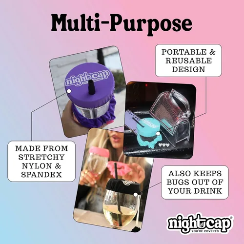 Miniatura 7 de Nightcap Coletero Cubrevasos - El Coletero Reutilizable para Prevención de Adulteración de Bebidas Como se Vio en Shark Tank Negro