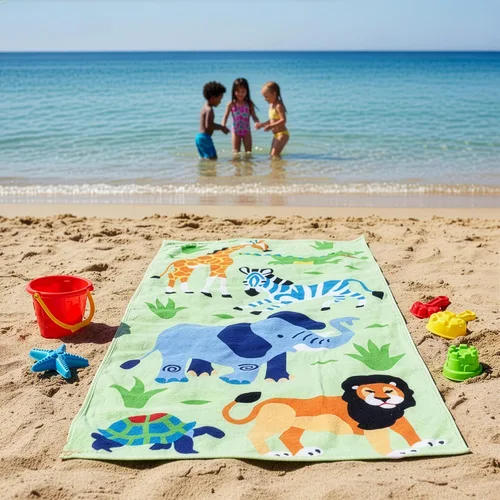 Miniatura 6 de Wildkin Toalla de playa para niños, 100% algodón, suave y absorbente, ideal para piscina y playa, animales salvajes