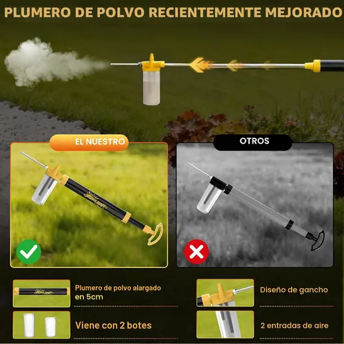 Miniatura 3 de Polvo de tierra de diatomeas, pulverizador de polvo con longitud ajustable de 4 pies, aplicación multiusos para jardín interior y exterior (amarillo)