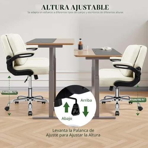 Miniatura 6 de Silla de oficina Criss Cross con respaldo abatible 2 en 1 – Silla ergonómica de cuero PU para sentarse en el suelo, altura ajustable, giro de 360°