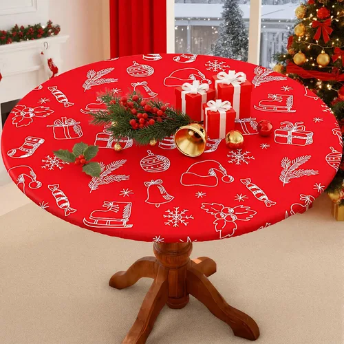 Miniatura 25 de Smiry Mantel Redondo de Spandex, Manteles Elásticos Ajustados Lavables para Mesas de 18"-24", Cubierta de Mesa de Pícnic Elástica Impermeable