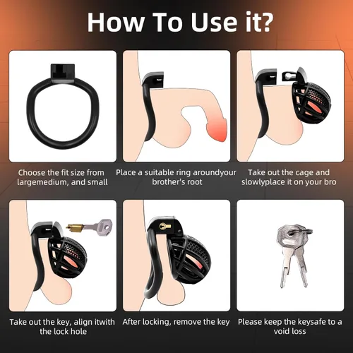 Miniatura 7 de Jaula de castidad masculina para el pene - Jaula de castidad para hombre, ejercicio de pene impreso en 3D, equipo de bondage negro, ligero, juguete