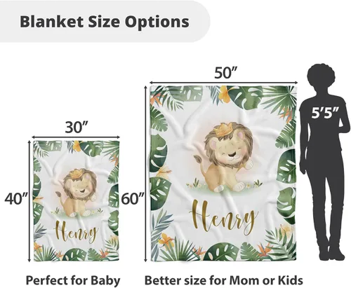 Miniatura 4 de Mantas de bebé personalizadas para niños, regalos personalizados para bebés con nombre, manta de forro polar suave y ligera (león bebé)