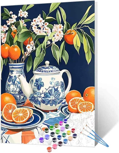 Miniatura 13 de Kits de pintura por números para adultos principiantes, pintura al óleo sobre lienzo de 16 x 20 pulgadas, lámpara de flores y óleo, pigmento 4-Art-06