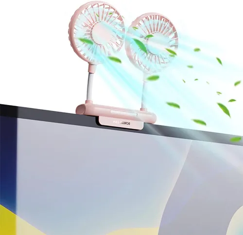 Miniatura 9 de Ventilador de monitor con 2 cabezales giratorios, 3 velocidades, abrazadera resistente, ventilador de refrigeración alimentado por USB para Blanco