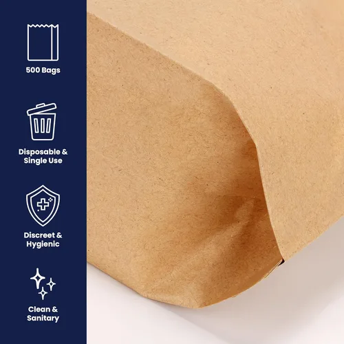 Miniatura 2 de Hospeco - GID-HOSKL-260 Bolsas de higiene femenina con refuerzo KL Waxed Kraft, 10.25” x 7.5” x 3.5”, (caja de 500)