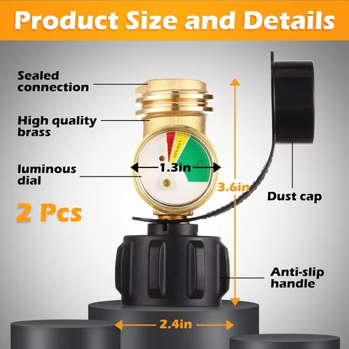 Miniatura 2 de Tandefio Indicador de nivel de tanque de propano, detector de fugas, medidor de presión de gas, tanque de propano universal QCC1 con cubierta
