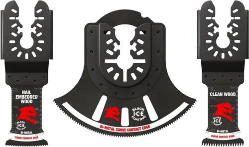 Diablo DOU3BS Juego de cuchillas oscilantes bimetálicas de ajuste universal de 3 piezas, incluye cuchillas para madera incrustada en clavos, madera