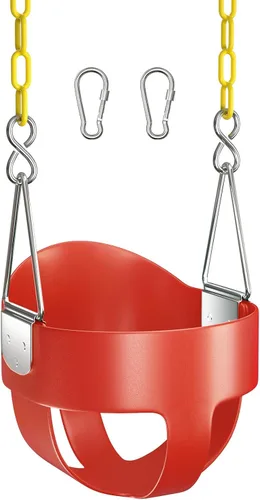 Miniatura 8 de AGPTEK Asiento de columpio de respaldo alto para niños pequeños, columpio infantil con cadenas de columpio y mosquetones recubiertos amarillos, Verde
