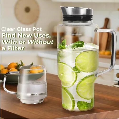 Miniatura 6 de Aquach Cafetera de café frío (Cold Brew) para café y té de 68 onzas, jarra de vidrio y filtro de acero inoxidable, apta para lavavajillas, cafetera