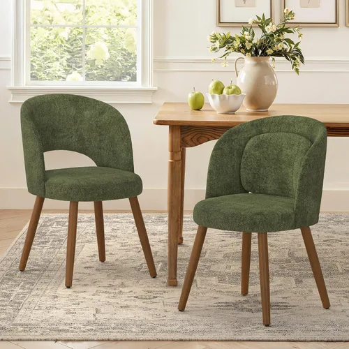 Miniatura 12 de LUE BONA Juego de 2 sillas de comedor, modernas sillas de cocina tapizadas con patas de madera maciza, respaldo curvado y soporte lumbar