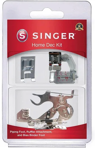SINGER Kit de prensatelas para decoración del hogar, incluye tuberías, carpeta al bies y accesorio de volante, perfecto para acabados a medida,