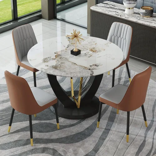 Miniatura 55 de JUFU Juego de mesa de comedor redonda para 4, mesa de comedor de 48 pulgadas con mesa de mármol sintético y 4 sillas tapizadas, moderno juego