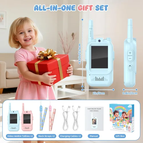 Miniatura 6 de Walkie Talkie de Video para Niños - Paquete de 2 Walkie Talkies Recargables para Niños Radios de Largo Alcance, Video Intercomunicador y Efectos