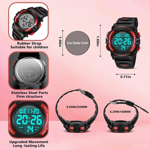 Miniatura 5 de Reloj analógico para niños reloj para niños de 6 a 15 años reloj digital para deportes al aire libre multifuncional con cronógrafo LED 50 M