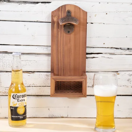 Miniatura 6 de Abrebotellas con colector de tapas, abrebotellas de madera vintage montado en la pared, regalo ideal para hombres y amantes de la cerveza, uso como