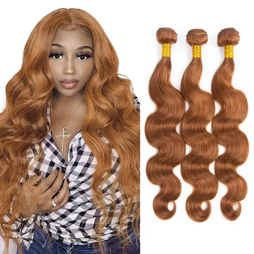 Miniatura 15 de Color 30 paquetes de cabello humano marrón onda del cuerpo paquetes 8 10 12 pulgadas brasileño virgen Remy extensiones de cabello humano doble trama