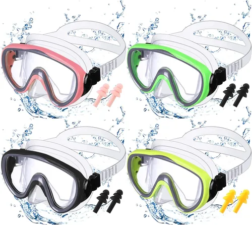 Miniatura 7 de 4 Pcs Adult Swim Goggles Swimming Goggles with 4 Pair Earplugs Anti Fog Snorkel Mask Clear View Tempered Glass Scuba Mask Waterproof Diving Mask