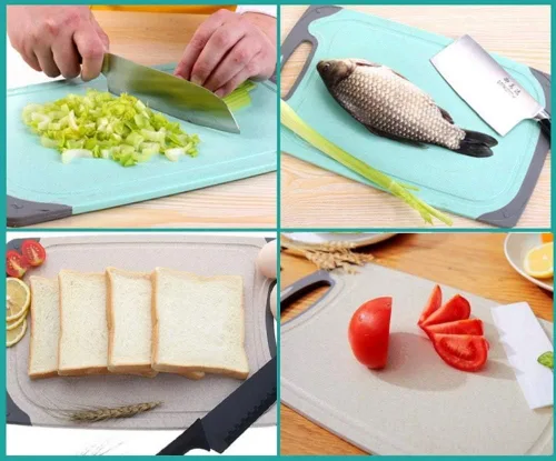 Miniatura 8 de Flyingsea tablas de cortar para cocina, juego de tabla de cortar de paja de trigo ecológico antideslizante (3 unidades), apto para lavavajillas