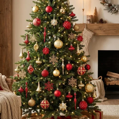 Miniatura 6 de Valery Madelyn Adornos para árboles de Navidad, 100 unidades, color rojo y dorado, irrompibles, adornos de bola colgante de lujo a granel