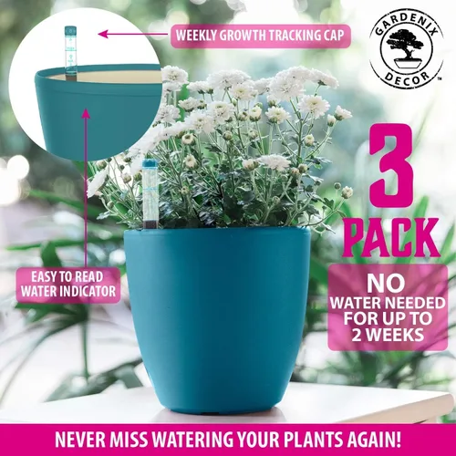Miniatura 6 de GARDENIX DECOR Macetas de riego automático para plantas de interior, paquete de 3 – Maceta con indicador de nivel de agua para plantas, herramienta