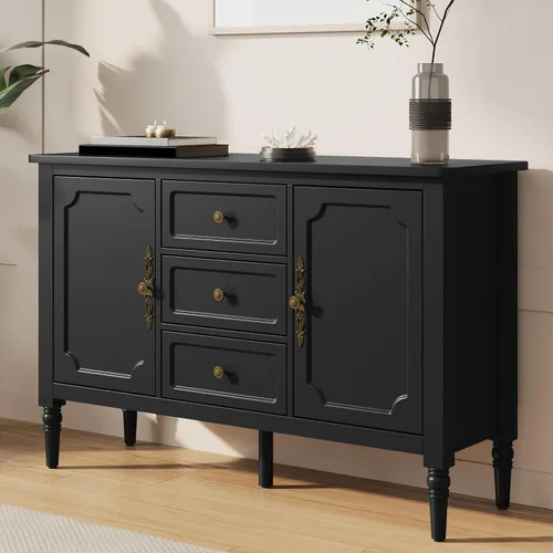 Miniatura 9 de FansaFurn Aparador con 4 Puertas, Mesa Consola de Mediados de Siglo con Estantes Ajustables, Gabinete Decorativo para Entrada, Sala de Estar, Gris